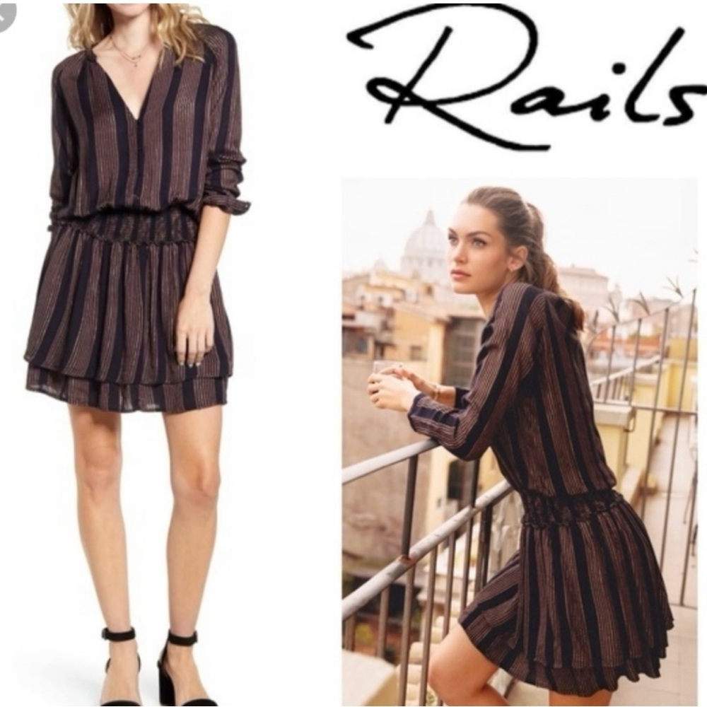 Rails Women's Striped Black and Gold Dress